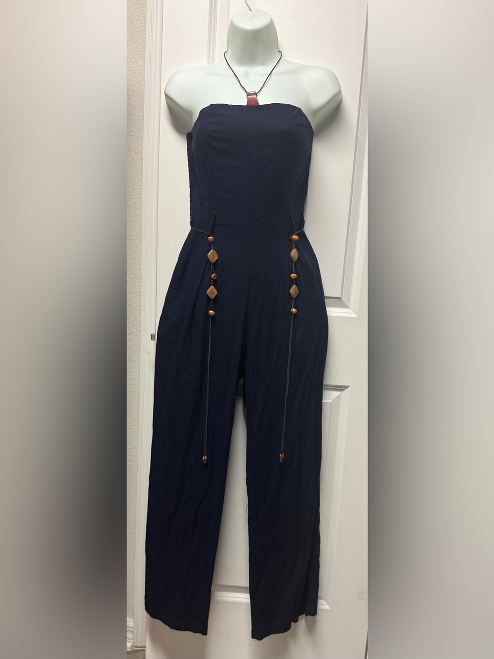 Monteau Los Angeles Women’s Navy Strapless Wide-Leg Jumpsuit Size M NWT Chic